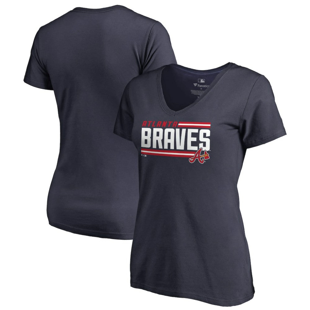 Atlanta Braves Women's Onside Stripe V-Neck T-Shirt | MLB Shop