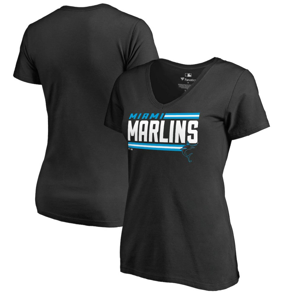 Miami Marlins Women's Onside Stripe V-Neck T-Shirt | MLB US