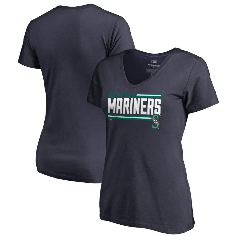 Seattle Mariners Women's Onside Stripe V-Neck T-Shirt | MLB On Sale