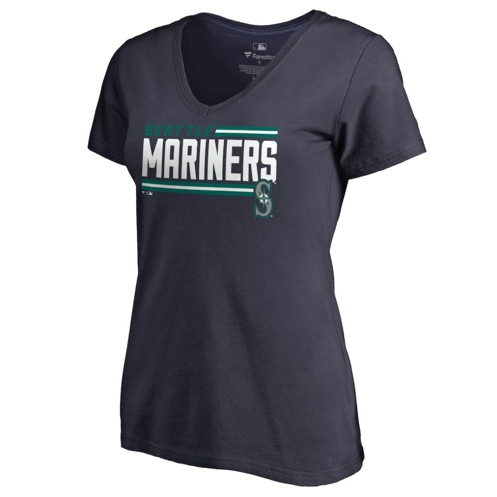 Seattle Mariners Women's Onside Stripe V-Neck T-Shirt | MLB On Sale