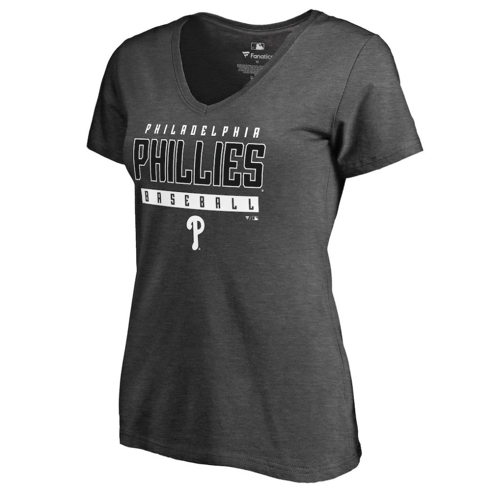 Philadelphia Phillies Women's Charcoal Stack V-Neck T-Shirt | MLB US