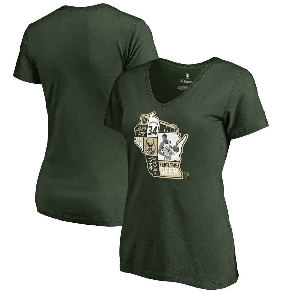 Giannis Antetokounmpo Milwaukee Bucks Women's Player State V-Neck T-Shirt For Sale
