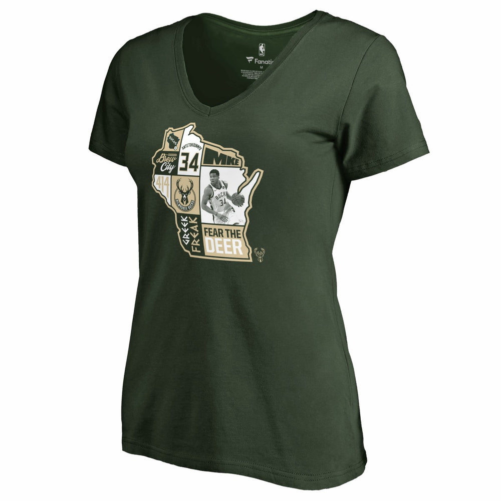 Giannis Antetokounmpo Milwaukee Bucks Women's Player State V-Neck T-Shirt For Sale