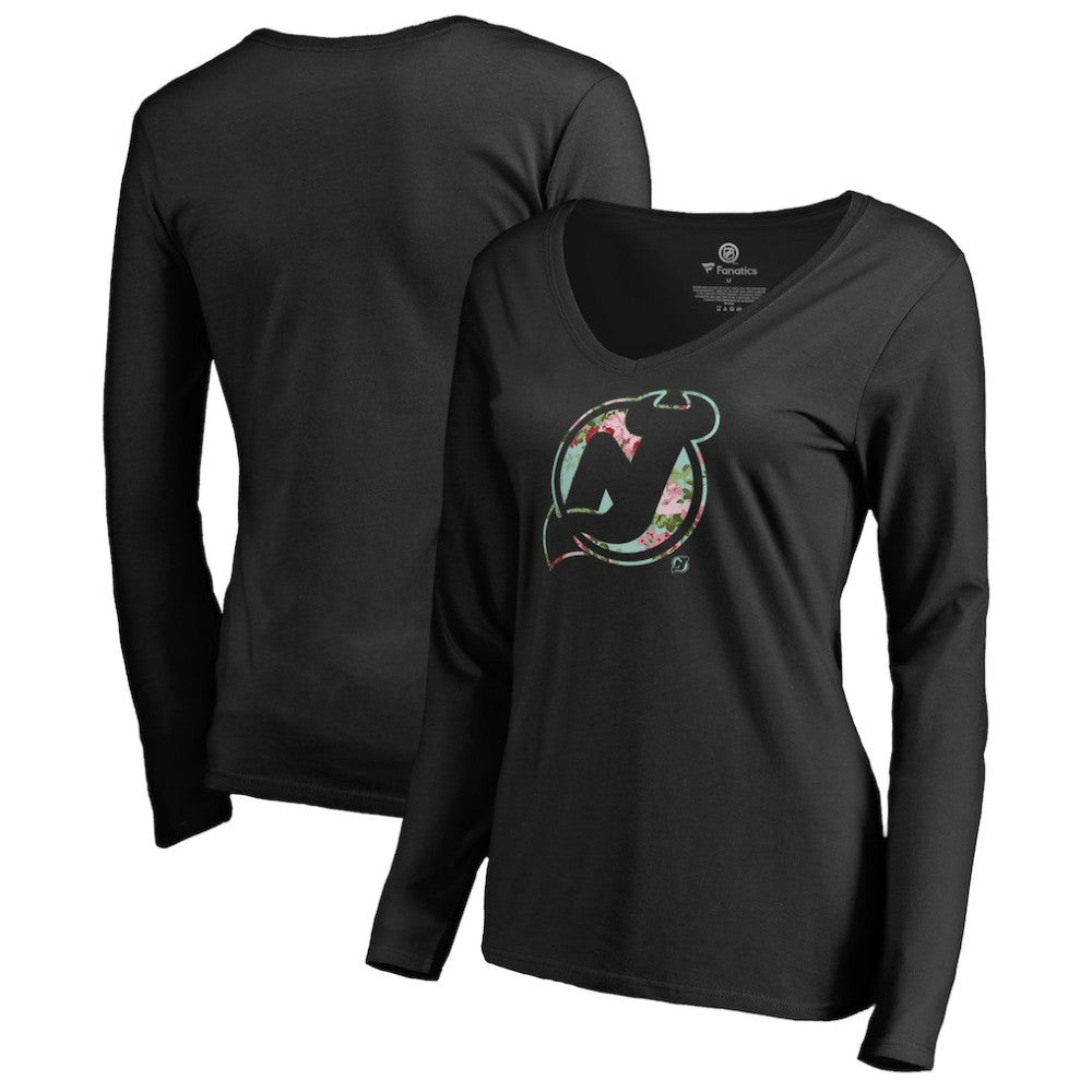 New Jersey Devils Women's Lovely Long Sleeve V-Neck T-Shirt On Sale
