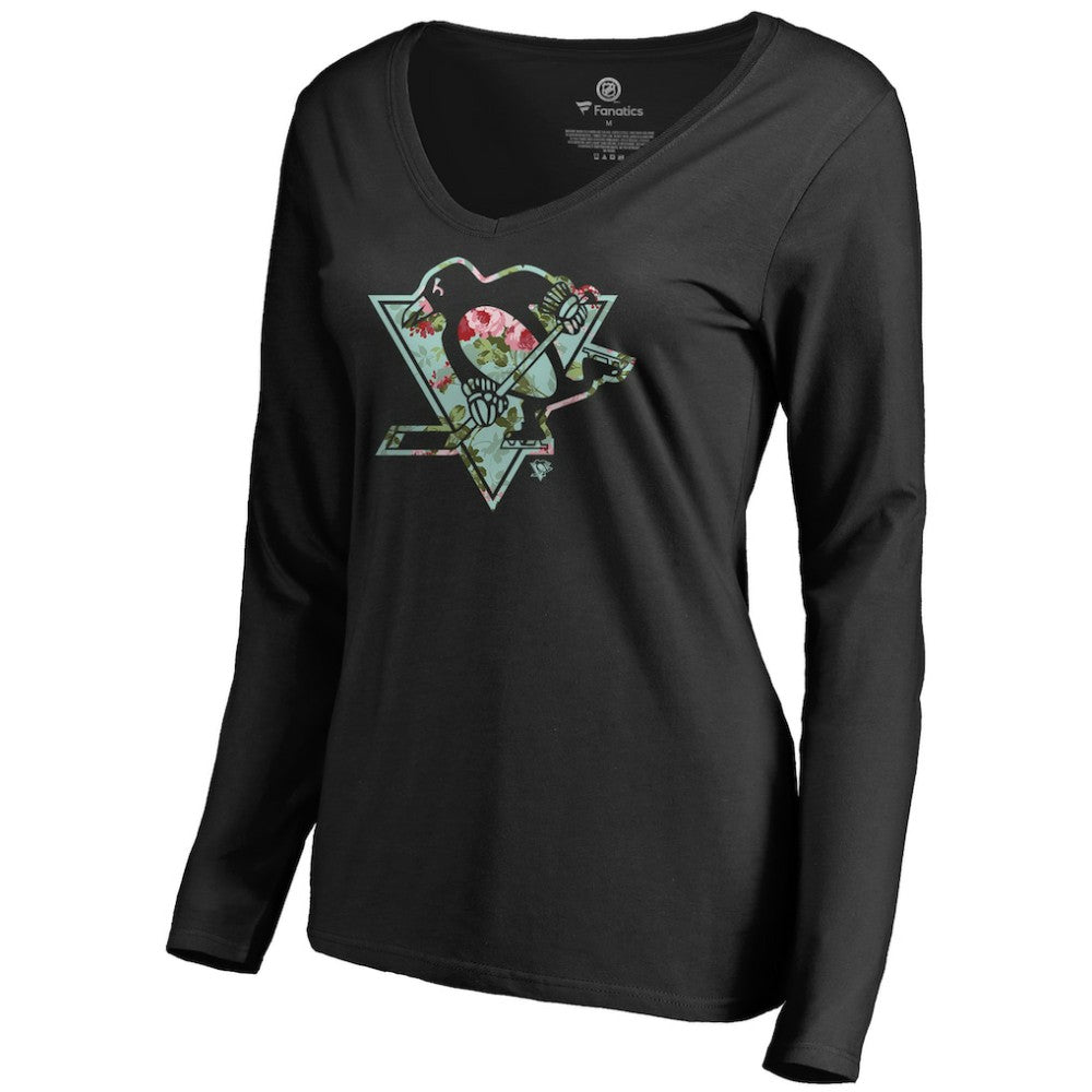 Pittsburgh Penguins Women's Lovely Long Sleeve V-Neck T-Shirt On Sale