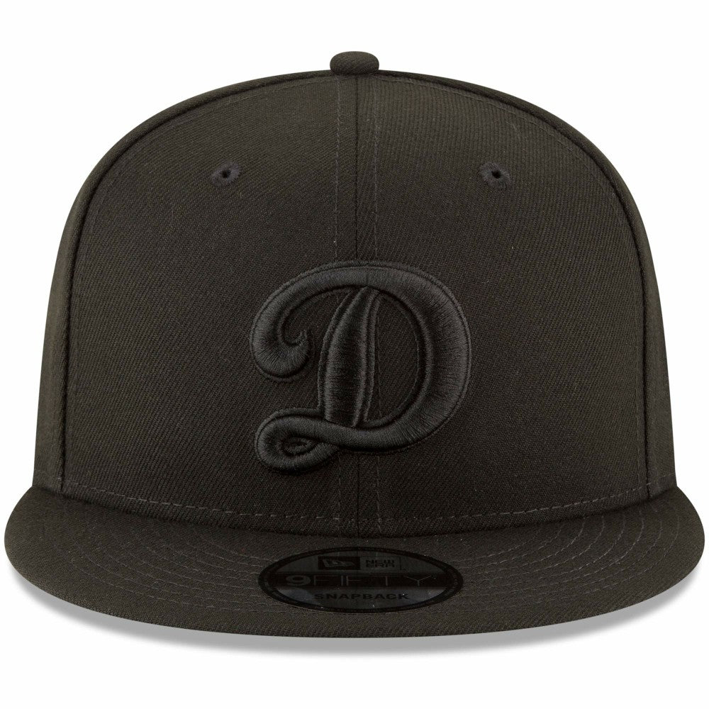 Los Angeles Dodgers New Era Script Logo Black on Black 9FIFTY Snapback Adjustable Hat | MLB Discount