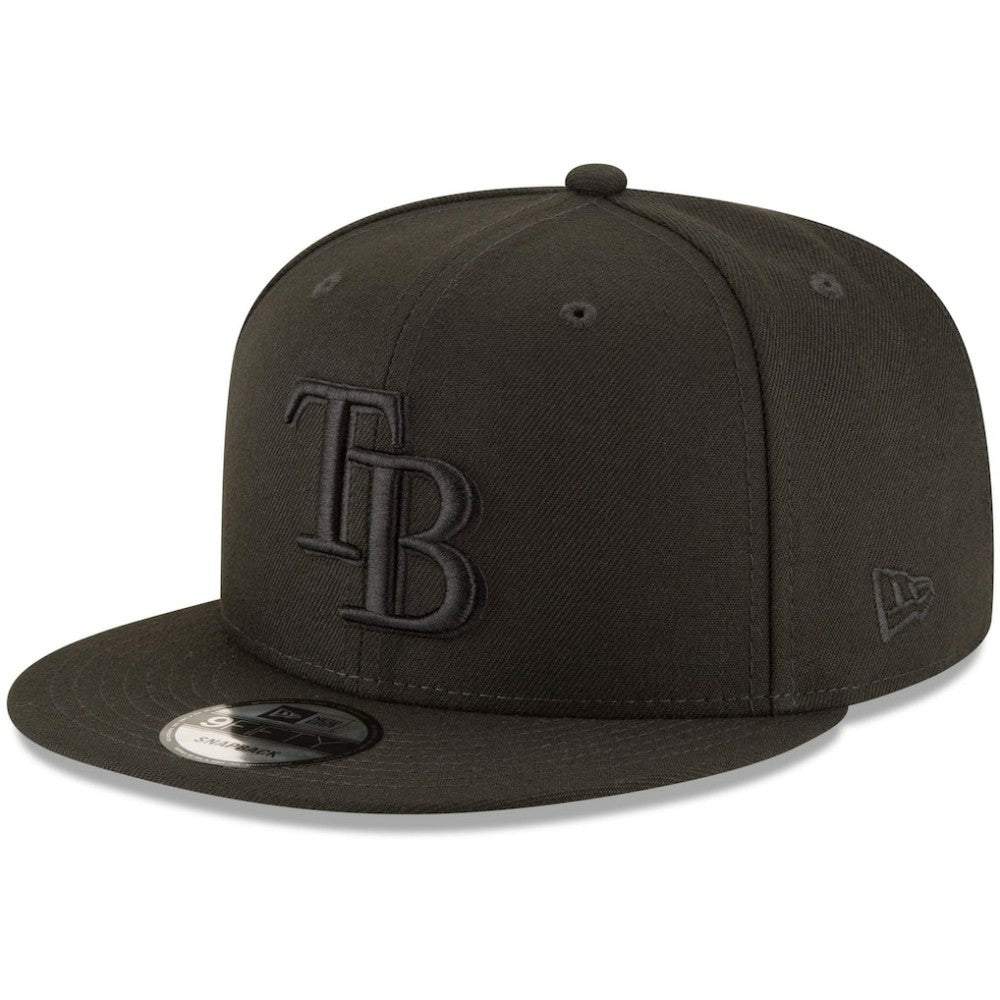 Tampa Bay Rays New Era Black on Black 9FIFTY Team Snapback Adjustable Hat | MLB For sale