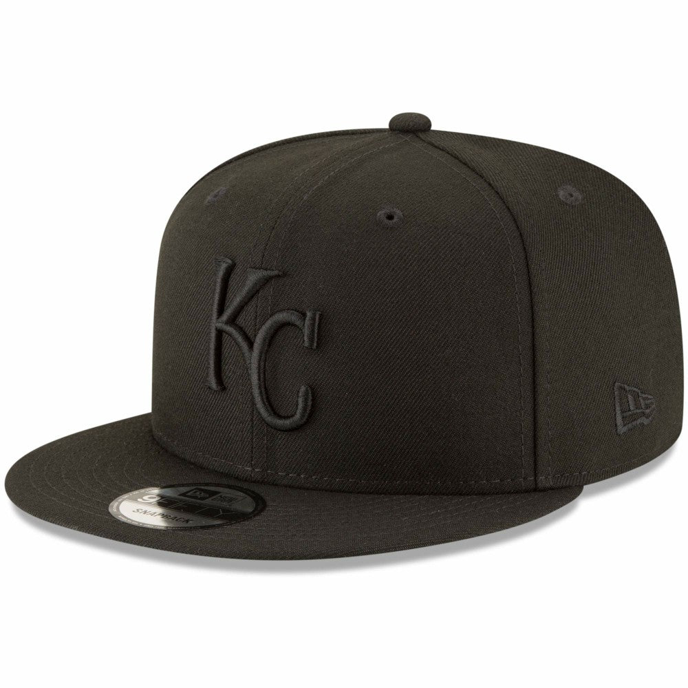 Kansas City Royals New Era Black on Black 9FIFTY Team Snapback Adjustable Hat | MLB On Sale
