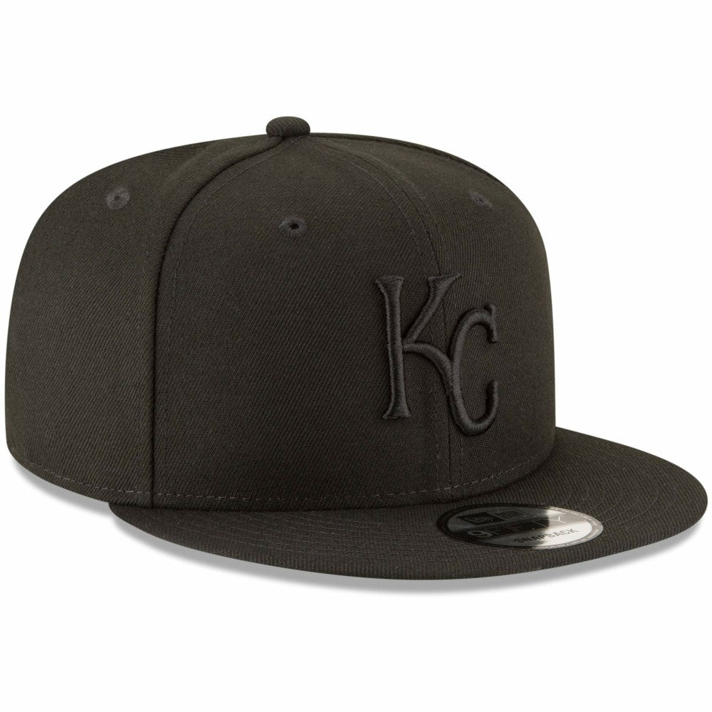 Kansas City Royals New Era Black on Black 9FIFTY Team Snapback Adjustable Hat | MLB On Sale