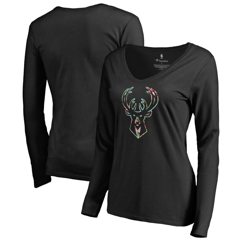Milwaukee Bucks Women's Lovely V-Neck Long Sleeve T-Shirt On Sale
