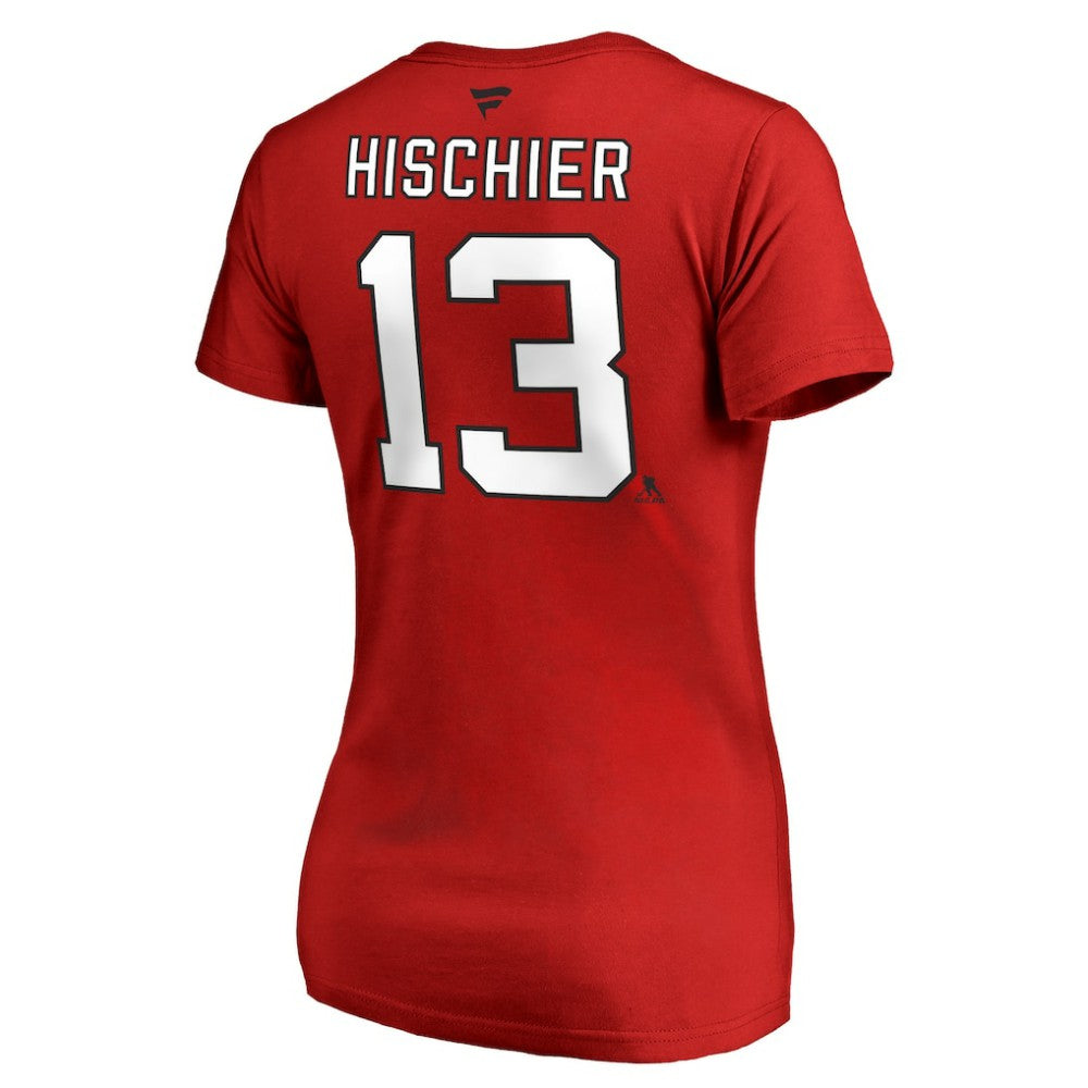 Nico Hischier New Jersey Devils Women's Authentic Stack Name & Number V-Neck T-Shirt Discount