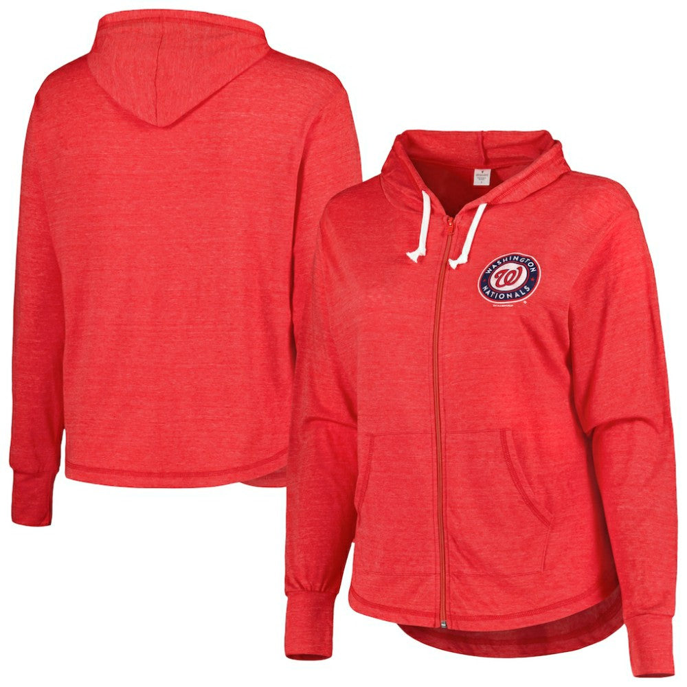 Washington Nationals Soft as a Grape Women's Plus Size Full-Zip Lightweight Hoodie Top | MLB Near me