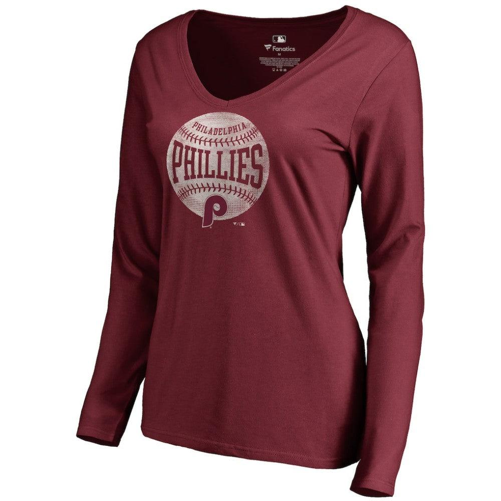 Philadelphia Phillies Women's Cooperstown Collection Slider Long Sleeve V-Neck T-Shirt | MLB Shop