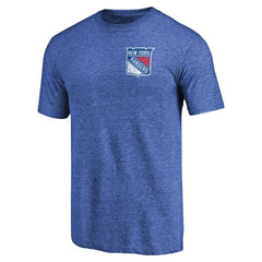 New York Rangers Primary Logo Left Chest Distressed Tri-Blend T-Shirt On Sale