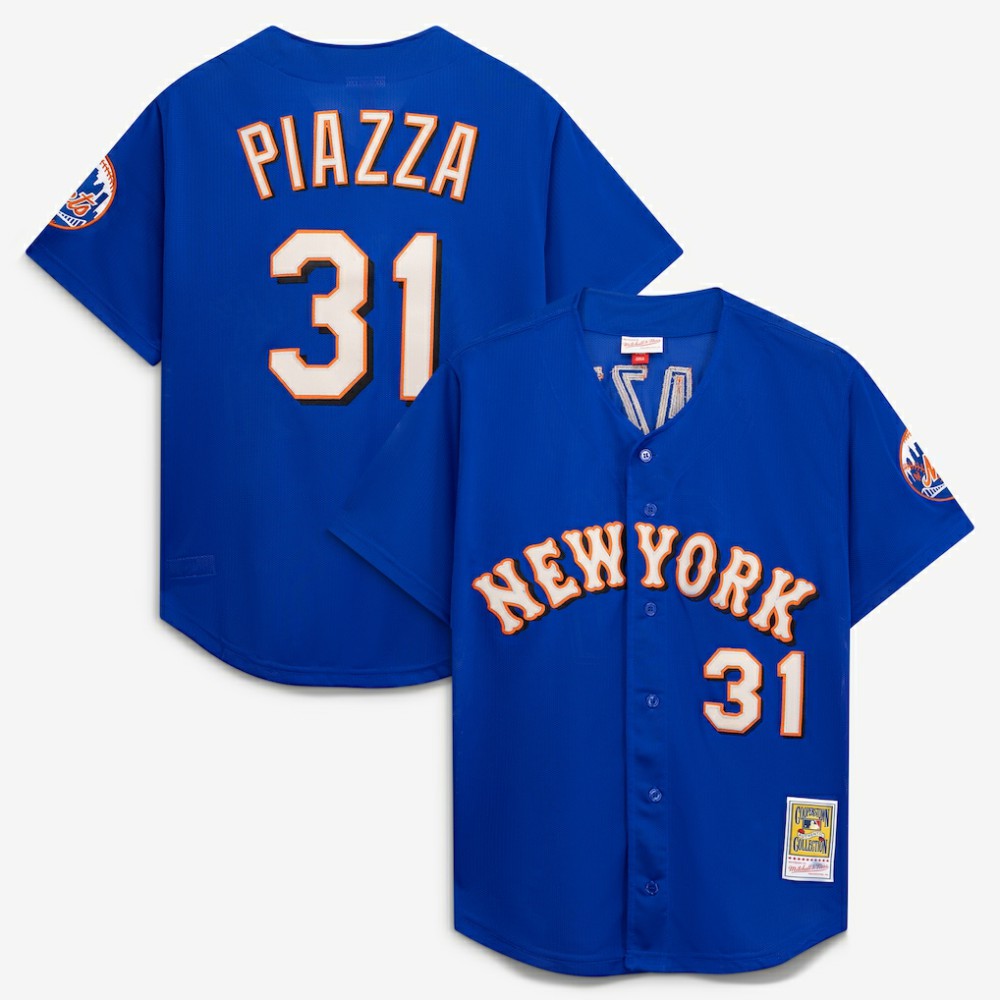 Mike Piazza New York Mets Mitchell & Ness Cooperstown Collection Mesh Batting Practice Button-Up Jersey | MLB For sale