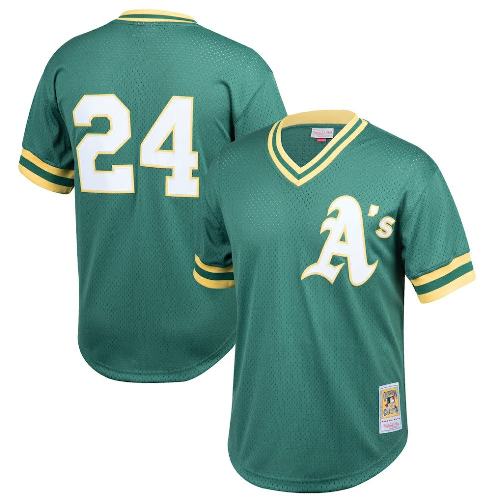 Rickey Henderson Athletics Mitchell & Ness Youth Cooperstown Collection Mesh Batting Practice Jersey | MLB For sale