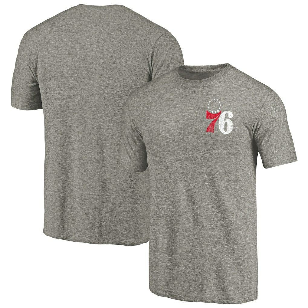 Philadelphia 76ers Primary Logo Left Chest Distressed Tri-Blend T-Shirt On Sale