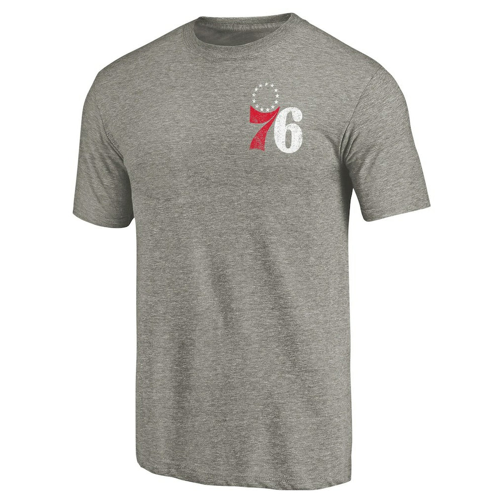 Philadelphia 76ers Primary Logo Left Chest Distressed Tri-Blend T-Shirt On Sale