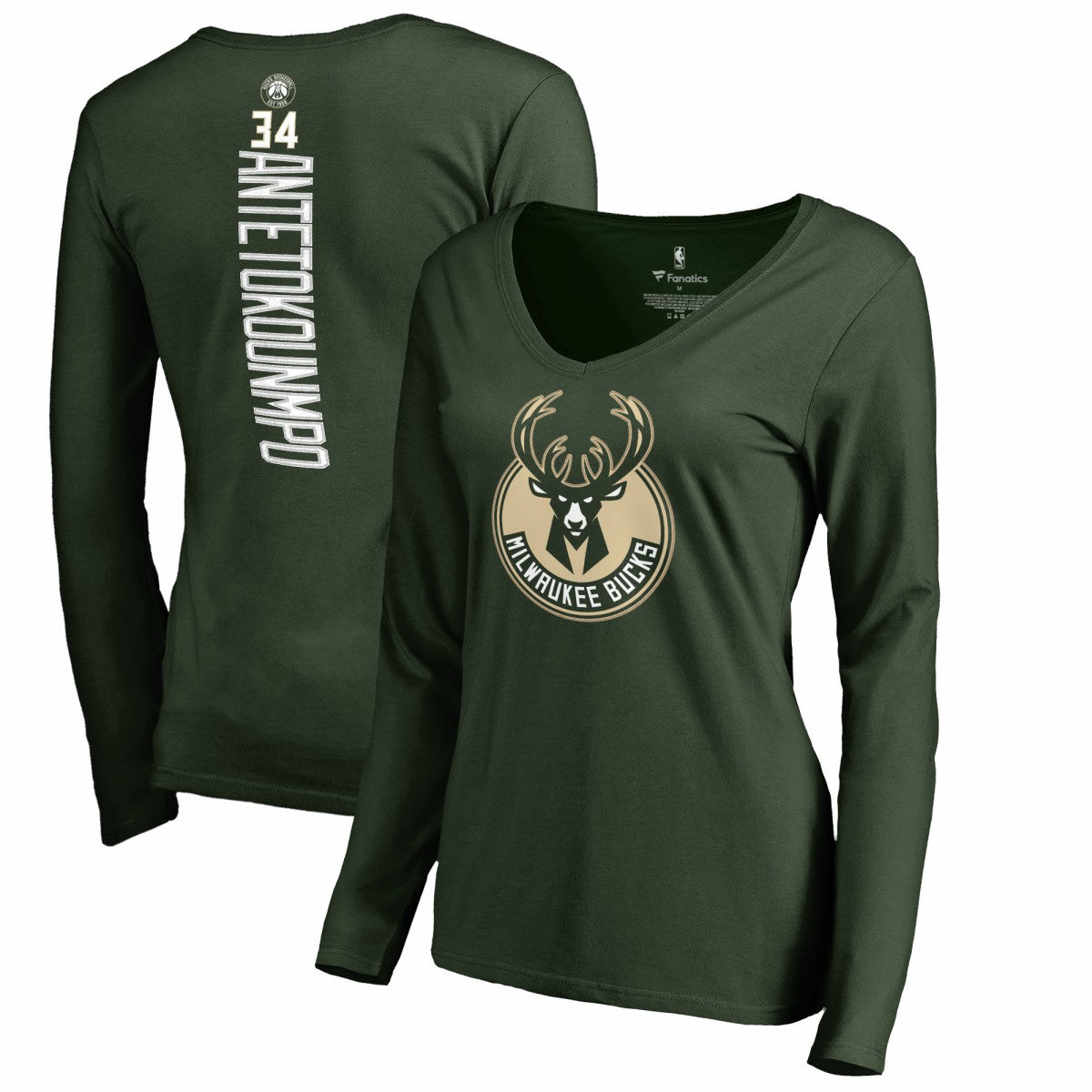 Giannis Antetokounmpo Milwaukee Bucks Women's Team Backer Name & Number Long Sleeve V-Neck T-Shirt Online