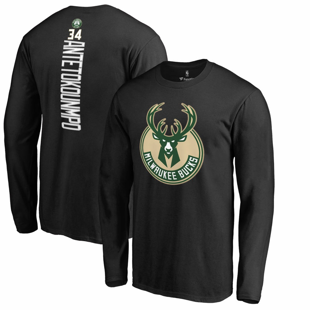 Giannis Antetokounmpo Milwaukee Bucks Team Backer Name & Number Long Sleeve T-Shirt For Sale