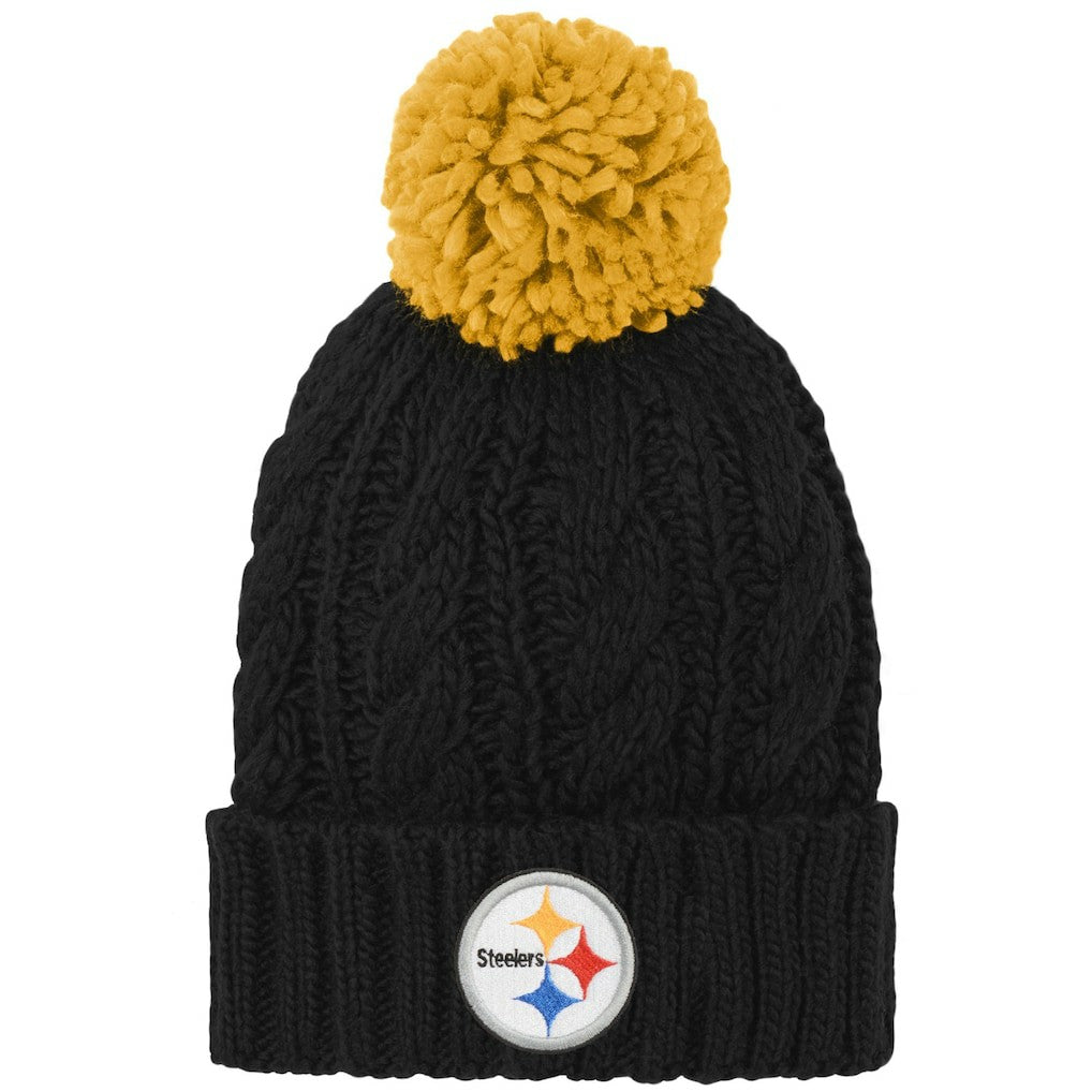 Pittsburgh Steelers  Girls Youth Team Cable Cuffed Knit Hat with Pom