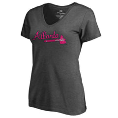 Atlanta Braves Women's Pink Wordmark V-Neck T-Shirt | MLB Sale