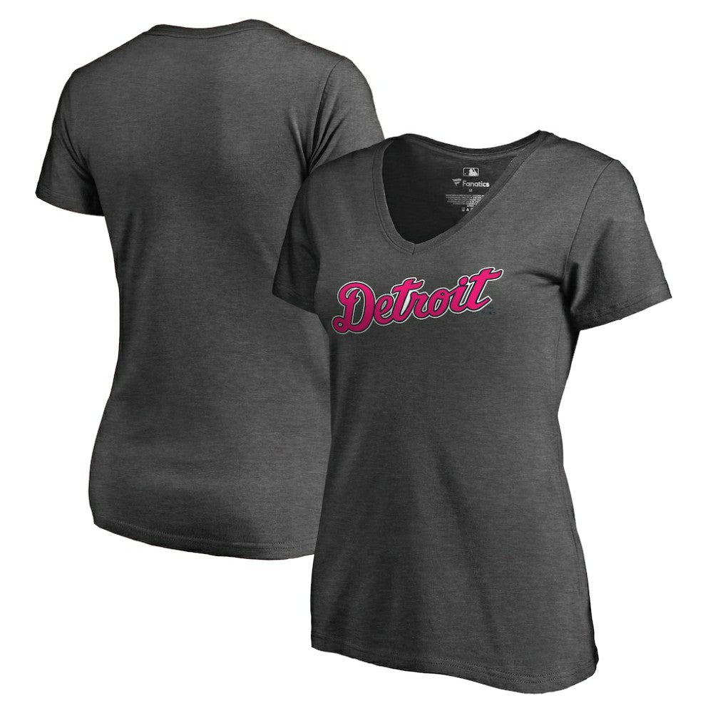 Detroit Tigers Women's Pink Wordmark V-Neck T-Shirt | MLB For sale