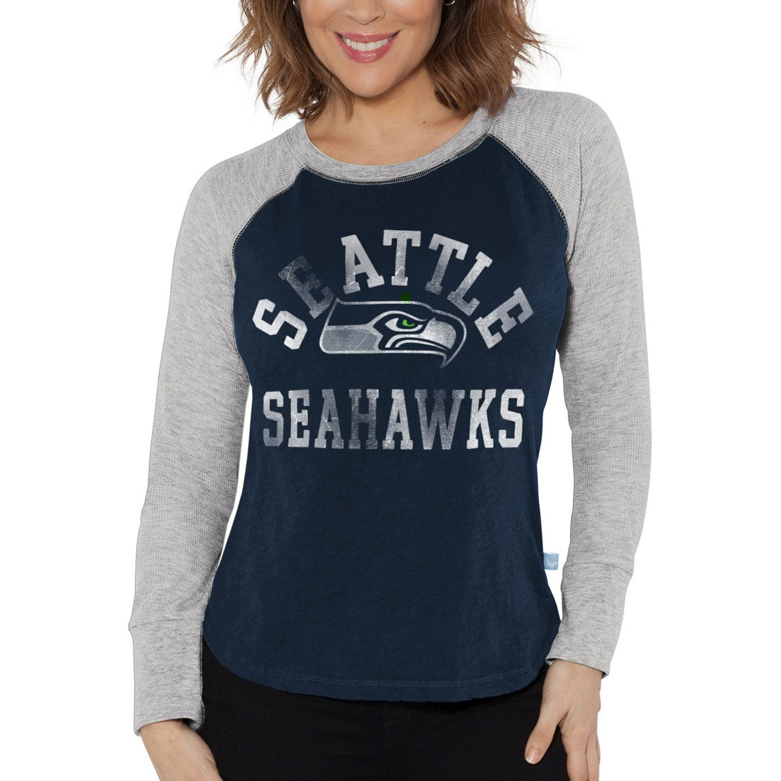 Seattle Seahawks  Touch Women's Waffle Raglan Lightweight Long Sleeve T-Shirt