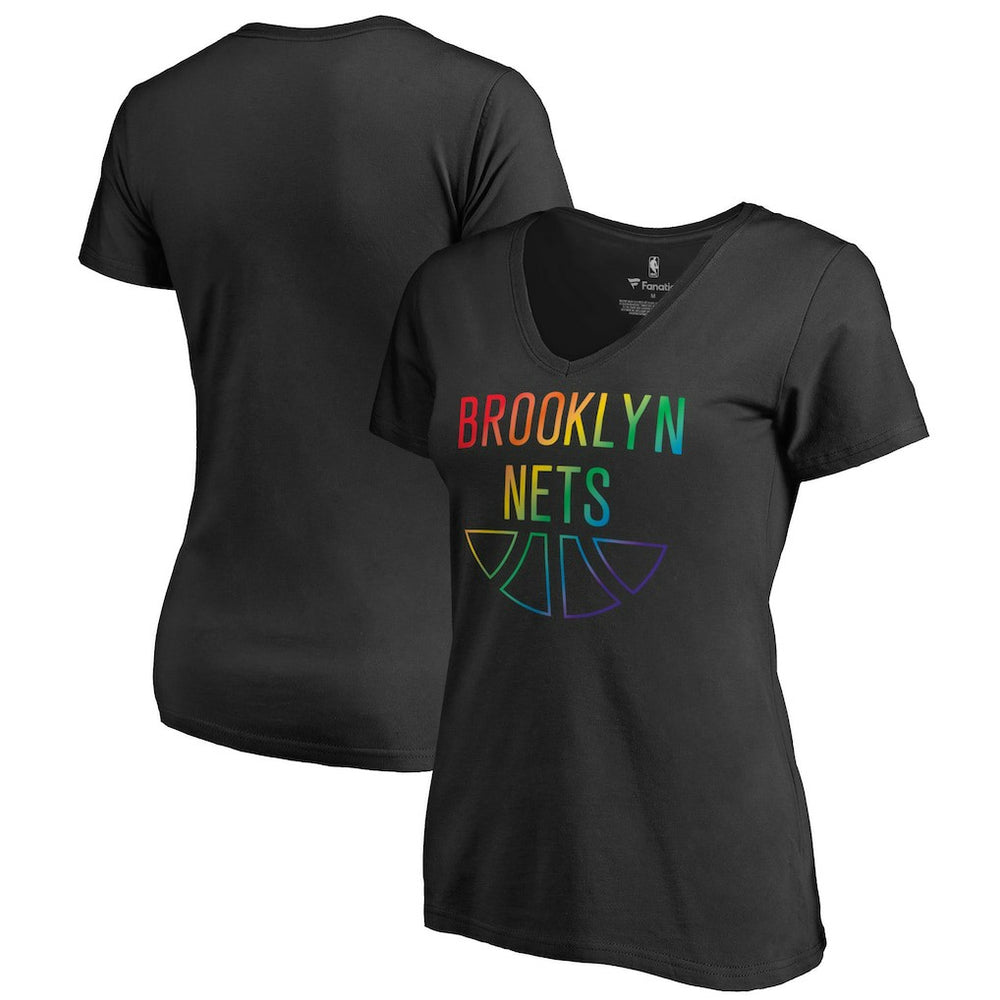 Brooklyn Nets Women's Team Pride Wordmark V-Neck T-Shirt New