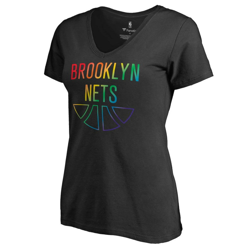 Brooklyn Nets Women's Team Pride Wordmark V-Neck T-Shirt New