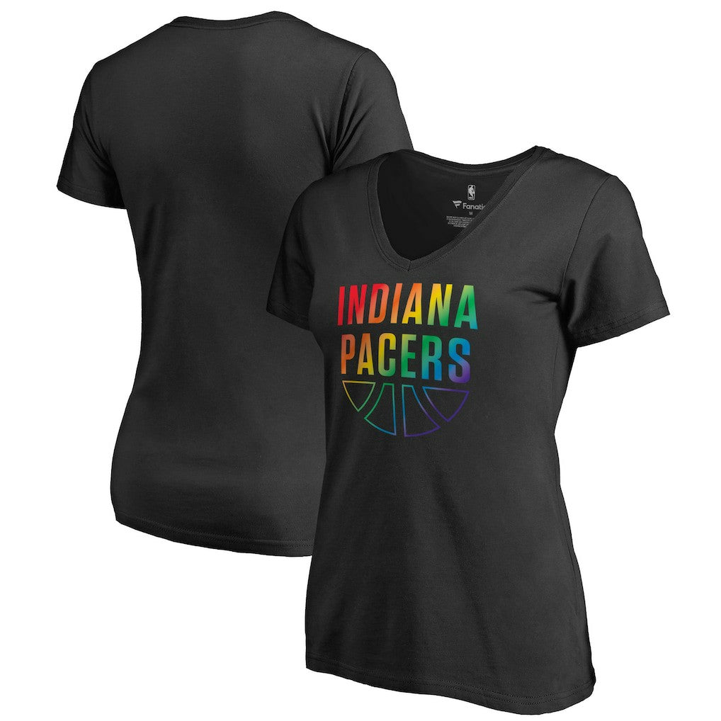 Indiana Pacers Women's Team Pride Wordmark V-Neck T-Shirt New