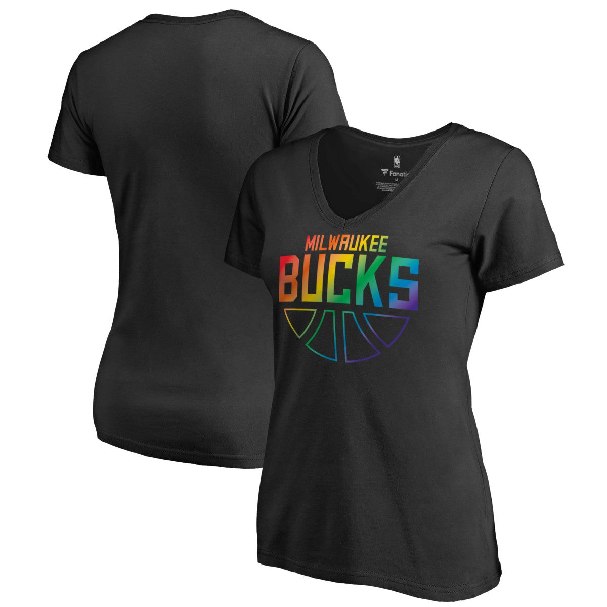 Milwaukee Bucks Women's Team Pride Wordmark V-Neck T-Shirt New
