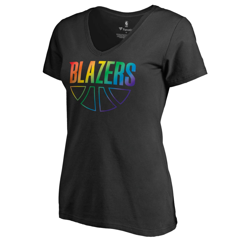Portland Trail Blazers Women's Team Pride Wordmark V-Neck T-Shirt On Sale