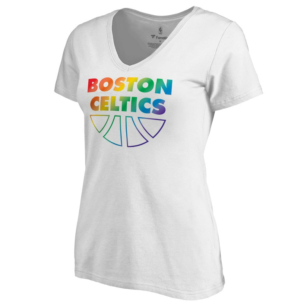 Boston Celtics Women's Team Pride Wordmark V-Neck T-Shirt Outlet