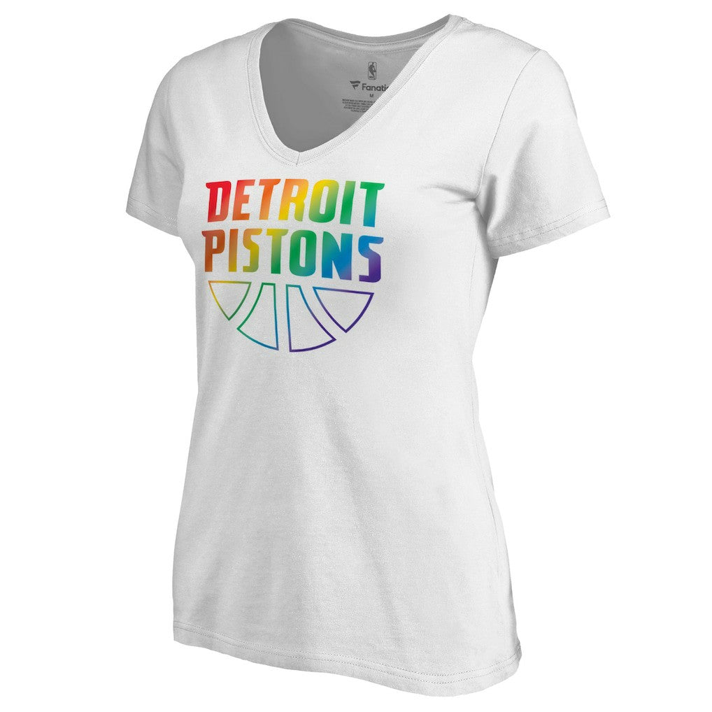 Detroit Pistons Women's Team Pride Wordmark V-Neck T-Shirt sale New