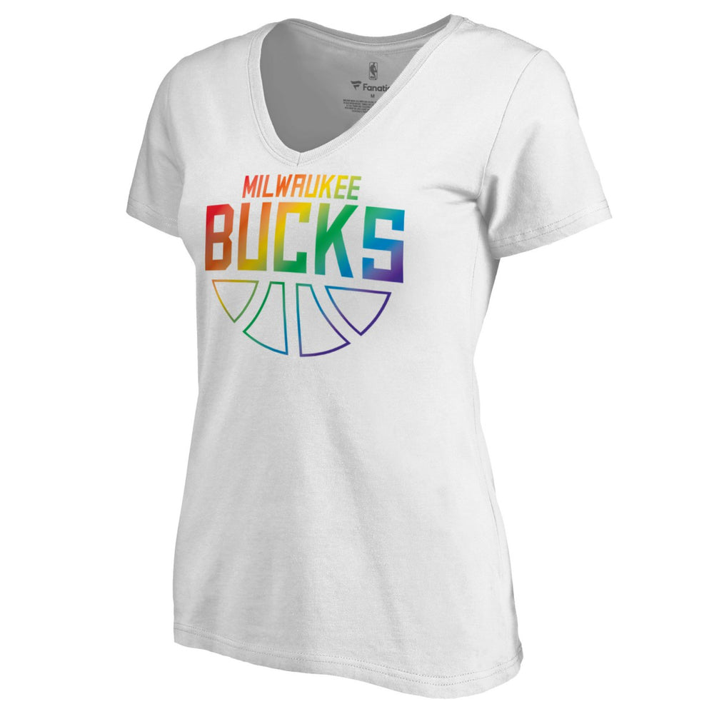 Milwaukee Bucks Women's Team Pride Wordmark V-Neck T-Shirt Outlet