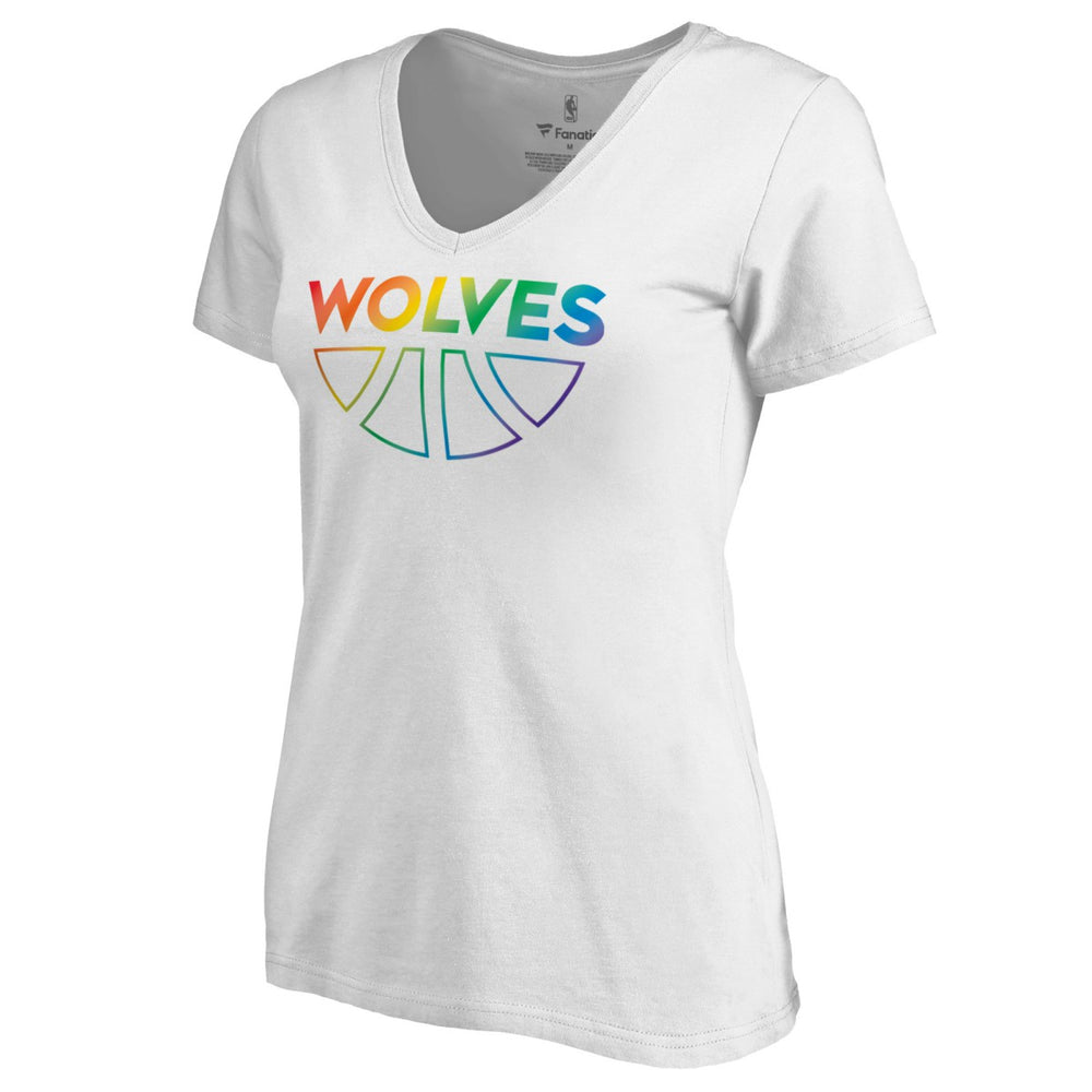 Minnesota Timberwolves Women's Team Pride Wordmark V-Neck T-Shirt On Sale