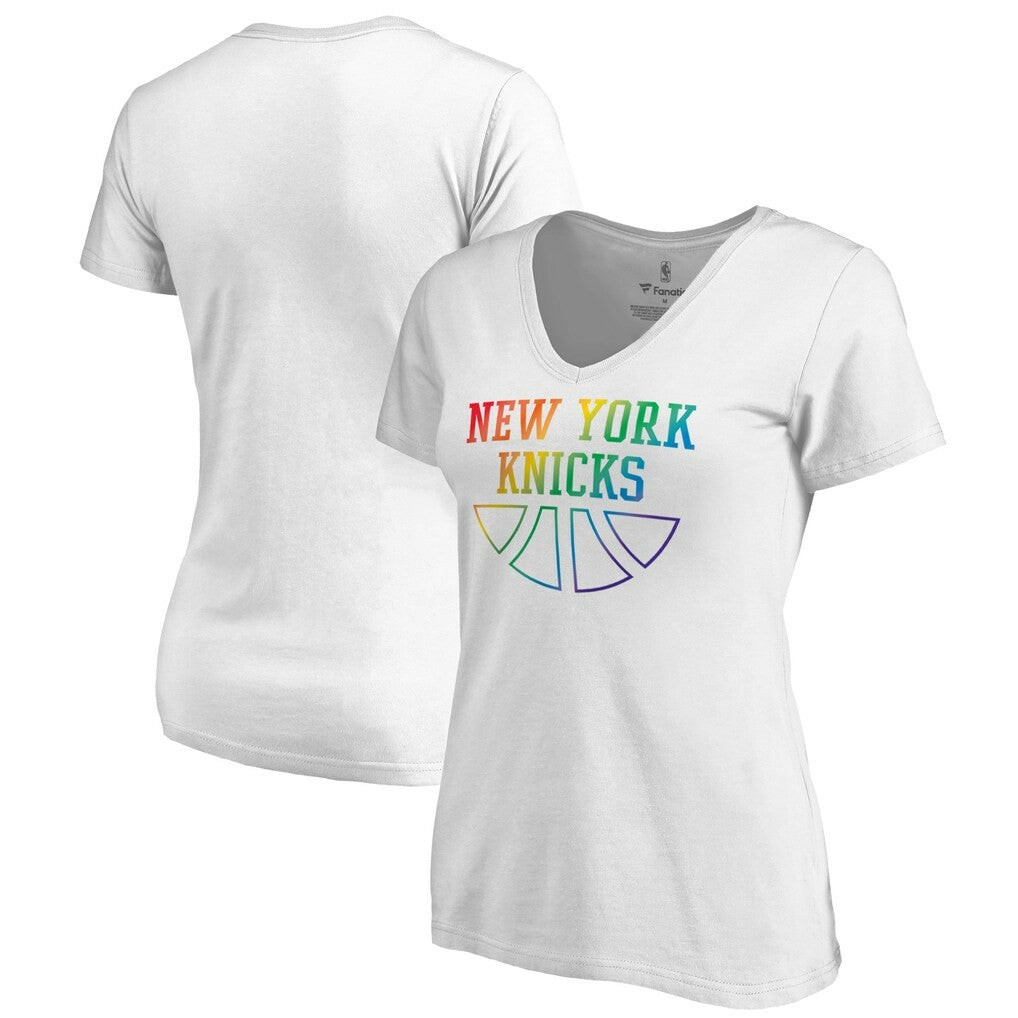 New York Knicks Women's Team Pride Wordmark V-Neck T-Shirt Outlet