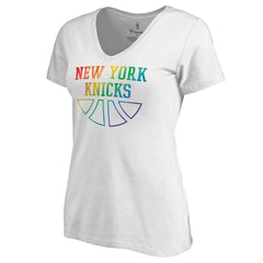 New York Knicks Women's Team Pride Wordmark V-Neck T-Shirt Outlet