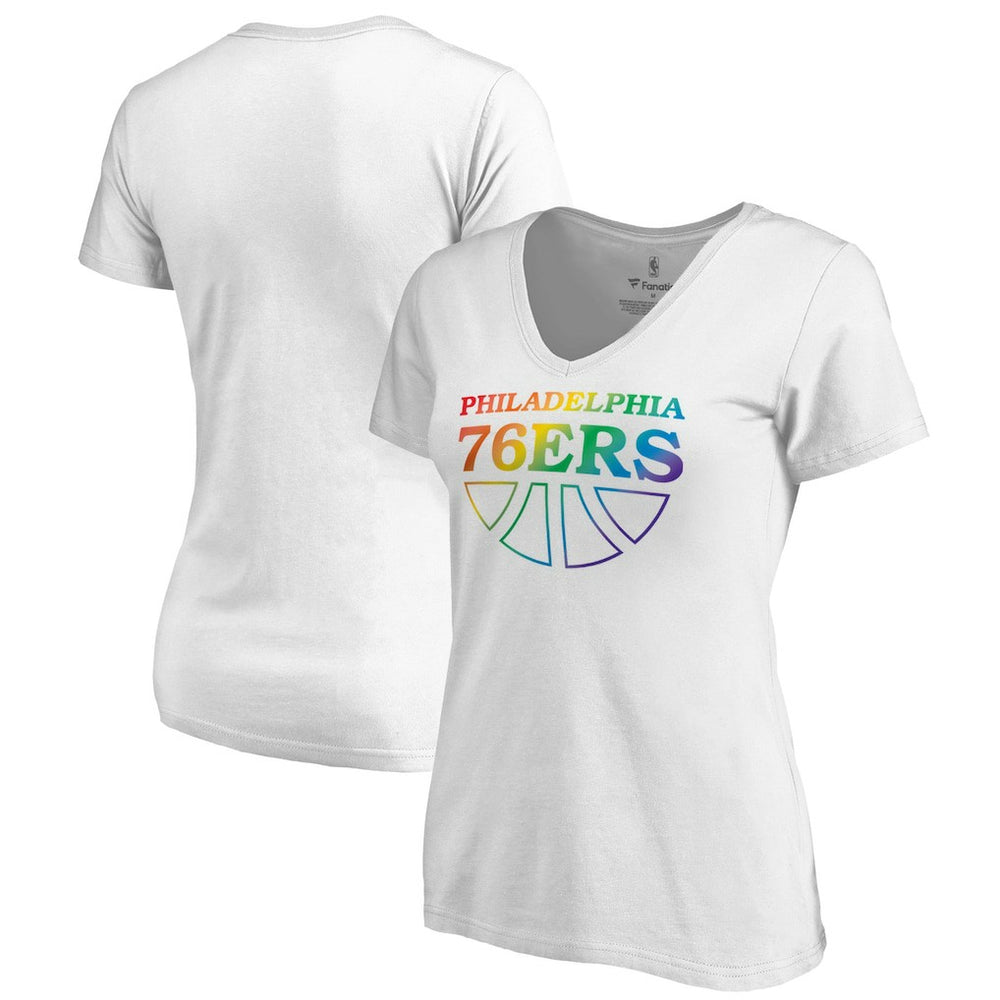 Philadelphia 76ers Women's Team Pride Wordmark V-Neck T-Shirt For Sale