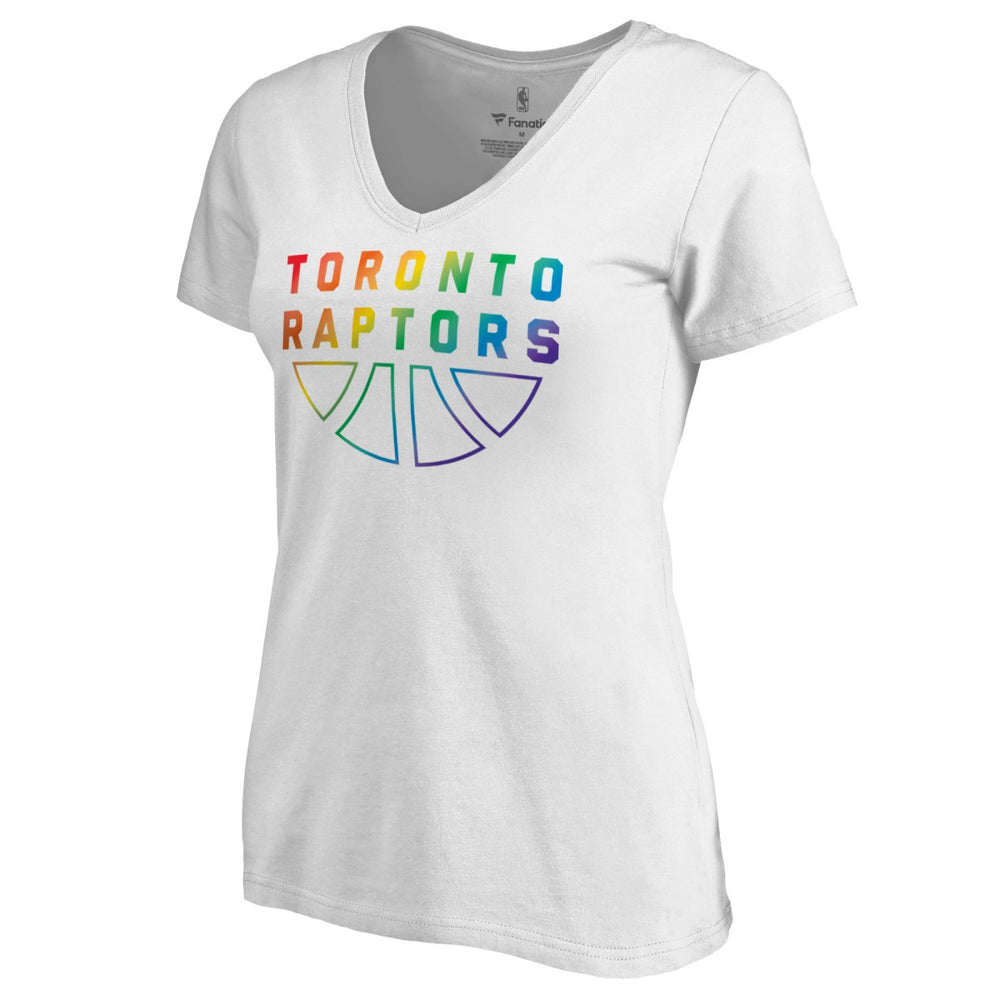 Toronto Raptors Women's Team Pride Wordmark V-Neck T-Shirt Outlet