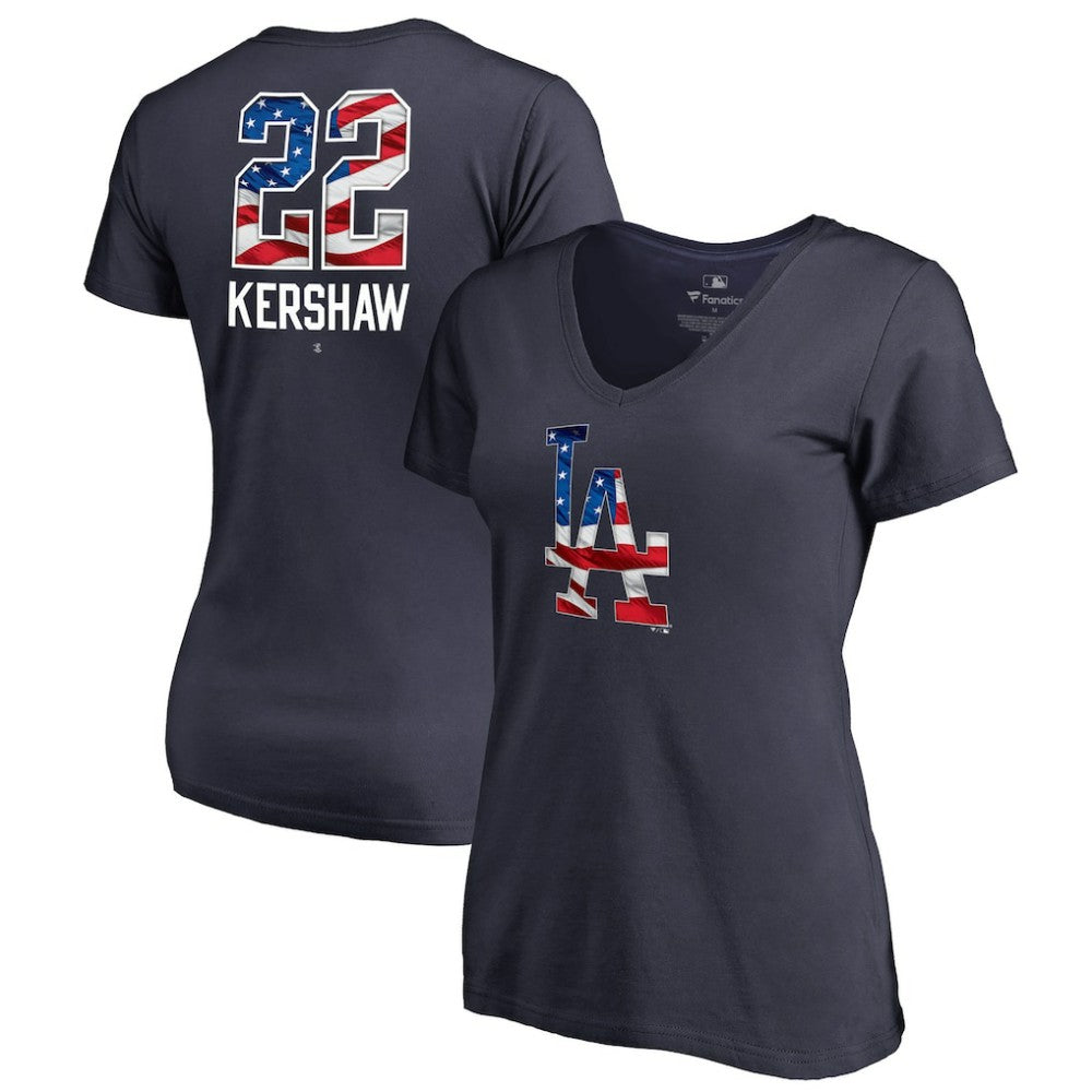 Clayton Kershaw Los Angeles Dodgers Women's Banner Wave Name & Number V-Neck T-Shirt | MLB For sale