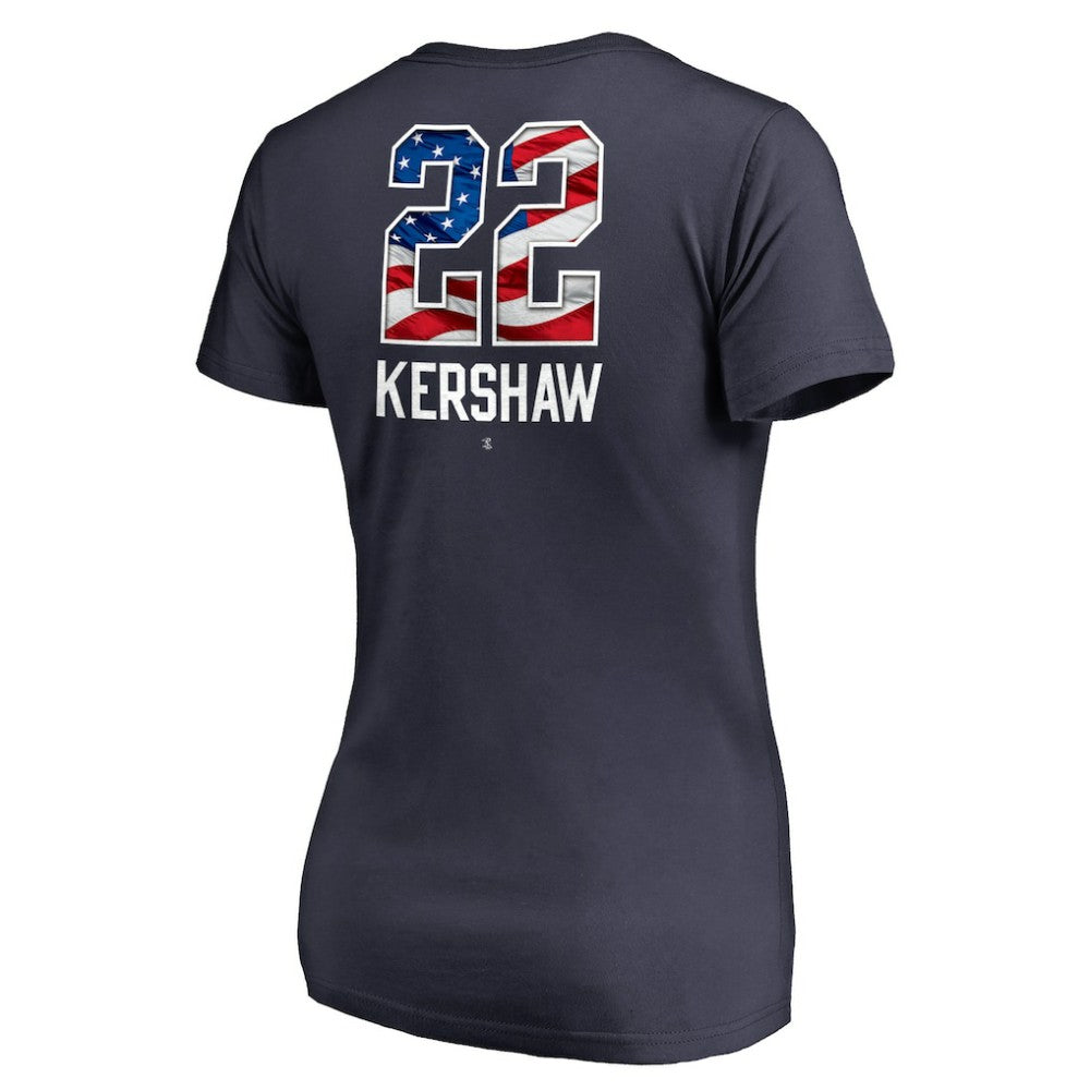 Clayton Kershaw Los Angeles Dodgers Women's Banner Wave Name & Number V-Neck T-Shirt | MLB For sale