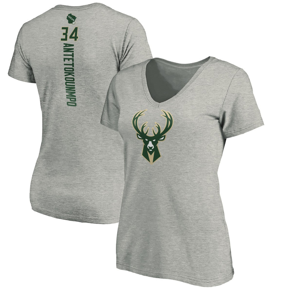 Giannis Antetokounmpo Milwaukee Bucks Women's Playmaker Name & Number V-Neck T-Shirt For Sale