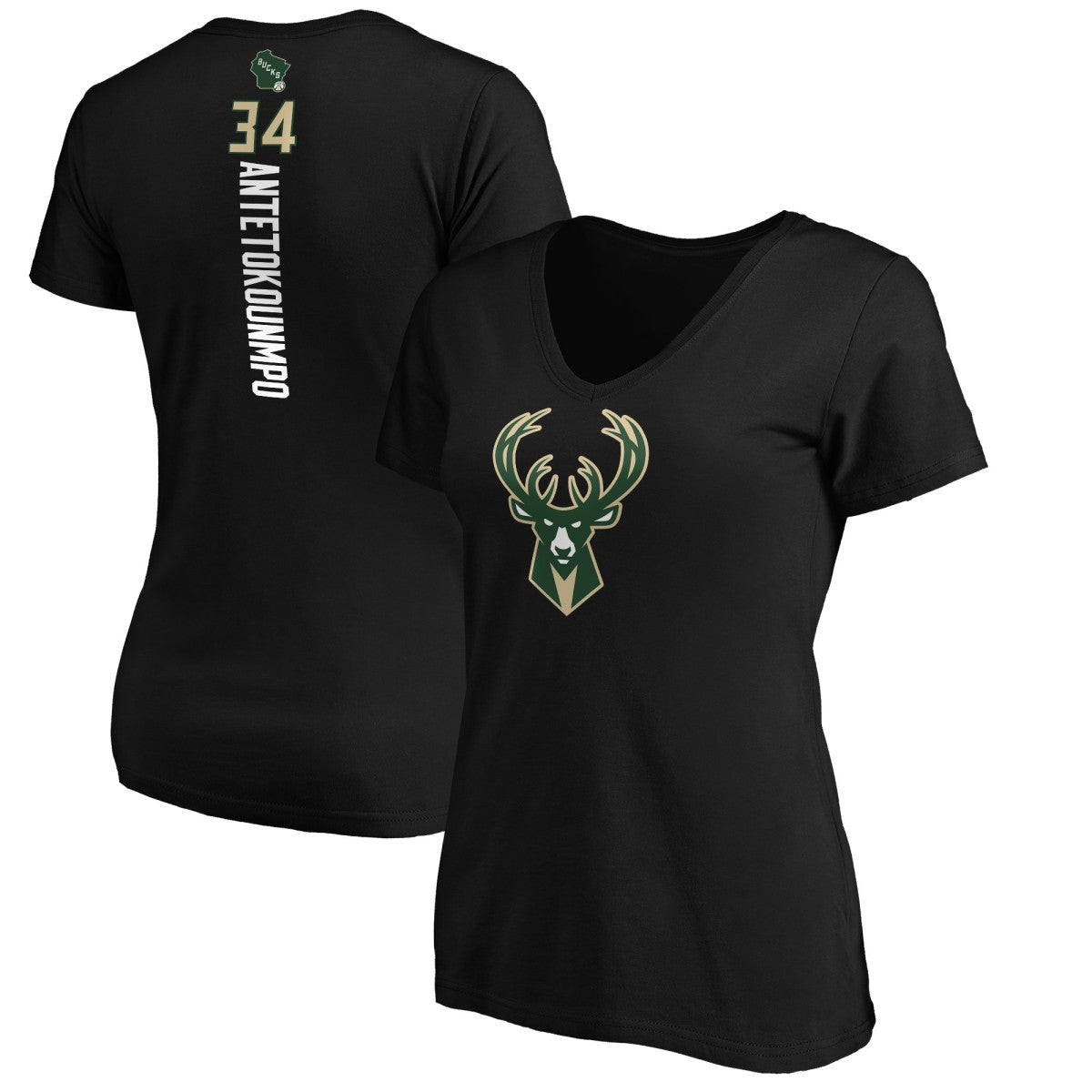 Giannis Antetokounmpo Milwaukee Bucks Women's Playmaker Name & Number V-Neck T-Shirt For Sale