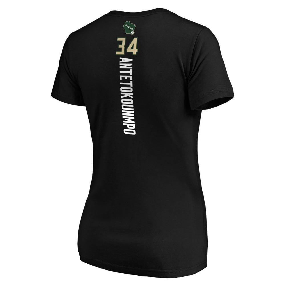 Giannis Antetokounmpo Milwaukee Bucks Women's Playmaker Name & Number V-Neck T-Shirt For Sale