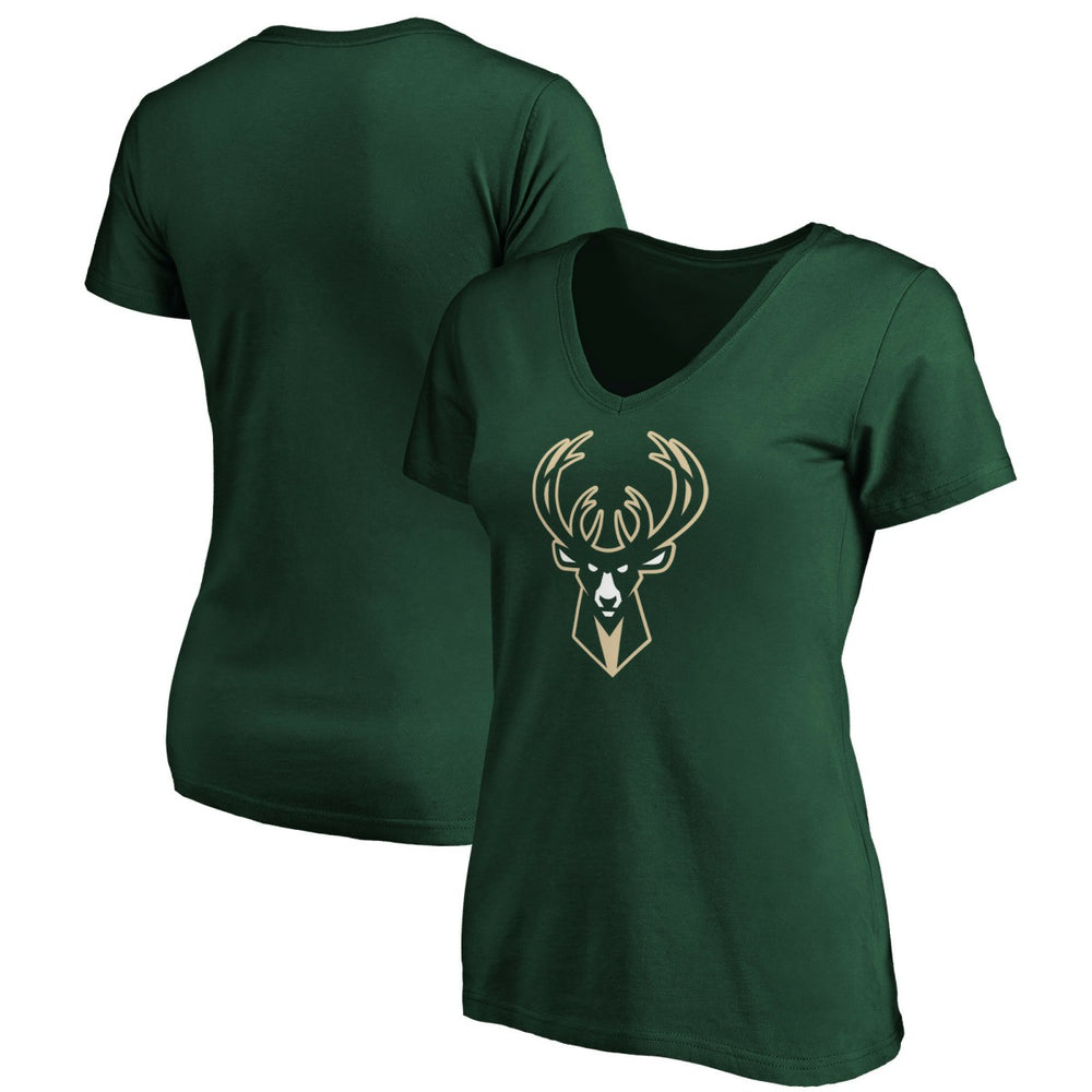Milwaukee Bucks Women's Primary Logo Team V-Neck T-Shirt Discount