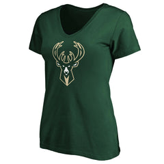 Milwaukee Bucks Women's Primary Logo Team V-Neck T-Shirt Discount