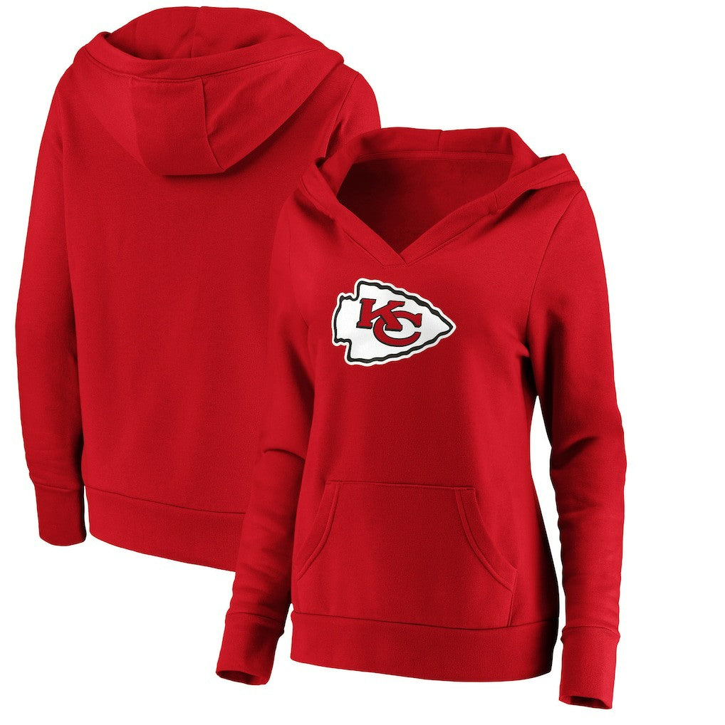 Kansas City Chiefs Fanatics Women's Primary Team Logo V-Neck Pullover Hoodie