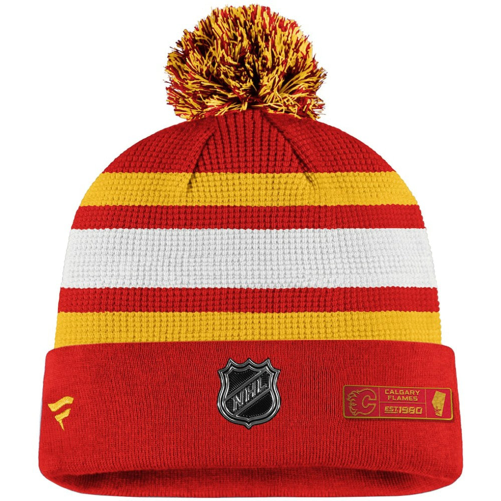 Calgary Flames Fanatics Authentic Pro Cuffed Pom Knit Hat Discount
